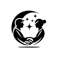 Handshake logo in a simple lineart style in black and white representing partnership and agreement for branding