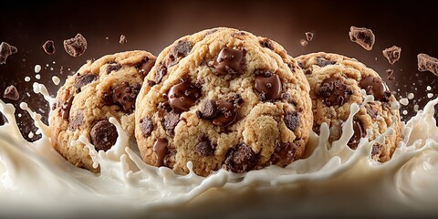 Splashing Milk and Cookies Delight: A Chocolate Chip Cookie Dream Unfolds