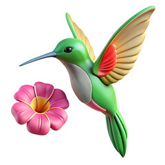Obraz premium Hummingbird and flower 3d render isolated on white background