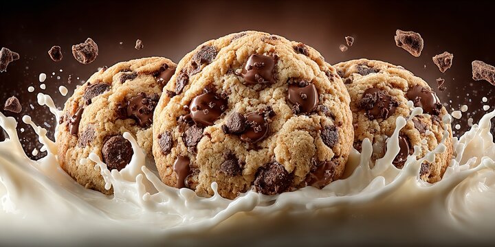 Splashing Milk and Cookies Delight: A Chocolate Chip Cookie Dream Unfolds