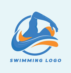Swimming Action Logo with Waves