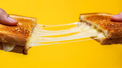 Golden Grilled Cheese Sandwich: A Classic Comfort Food on a Vibrant Yellow Background