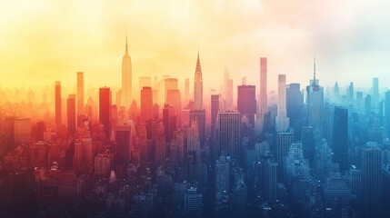 Fototapeta premium Colorful New York City Skyline at Sunrise