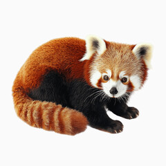 Fototapeta premium Red Panda Portrait: A captivating close-up of an adorable red panda, showcasing its distinctive rusty-red fur, fluffy tail, and endearingly curious expression.
