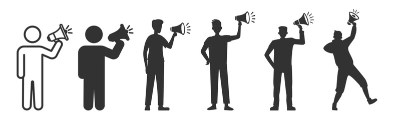 Person with megaphone icon silhouette set on transparent background