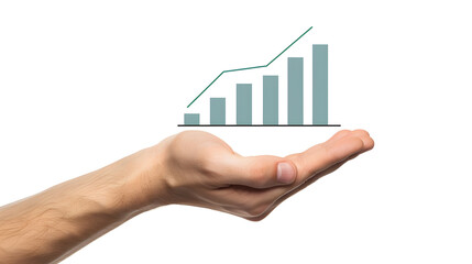 Male Hand Holding Upward Trending Bar Graph Light Blue Green Growth Chart Success Business Finance Investment Concept