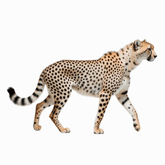 Cheetah's Stride: A sleek cheetah strides confidently, showcasing its signature spotted coat and muscular physique in a dynamic display of grace and speed.