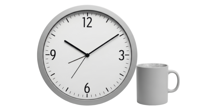 Isolated Clock and Mug Still Life