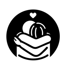 A minimalist circular logo of an embracing couple in monochrome colors representing love and relationship