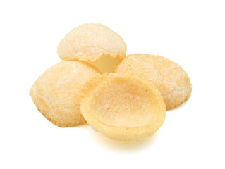 Fresh crunchy prawn crackers on white background 