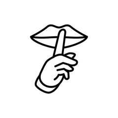 don't be loud icon, finger and lips icon, icon flat style pictogram for ui or ux mobile app, design sign logo symbol vector illustration, isolated on white editable