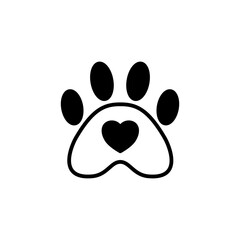 animal footprint icon with heart sign, simple flat style, vector illustration symbol sign logo template pictogram, for ui or ux isolated on white for mobile app, editable