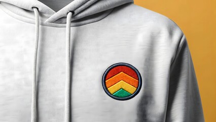 Grey hoodie with embroidered chevron patch detail