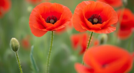 Obraz premium Wildflower Charm: Vivid Poppies in Shallow Depth of Field Photography