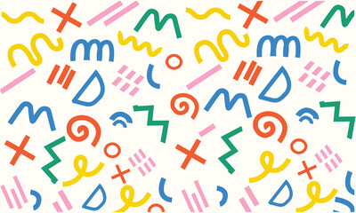 Playful Abstract Geometric Pattern Vector – Colorful Memphis Style Background Design