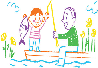 Fototapeta premium Happy family and kids joyfully playing on the beach, a fun summer illustration