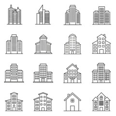 set of houses icons line