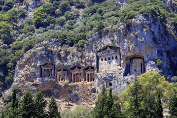Lycian rock-cut tombs in Turkey. Greek ancient tombs, UNESCO site