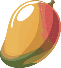 A close-up of a whole mango with a smooth, yellow-orange skin, isolated on white, highlighting its tropical appeal