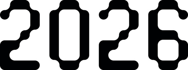 2026 - black connected dots, metaball. 2026 of abstract geometric shapes, connected molecules. Modern vector design.