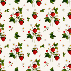 Hand drawn watercolor strawberry on white background. Watercolor berry pattern. Perfect for wallpaper, gift wrap, pattern fill, web page background, autumn greeting cards