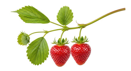 Isolated Two Strawberries with Leaves