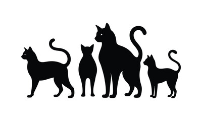 Set of vector silhouette cat on white background 