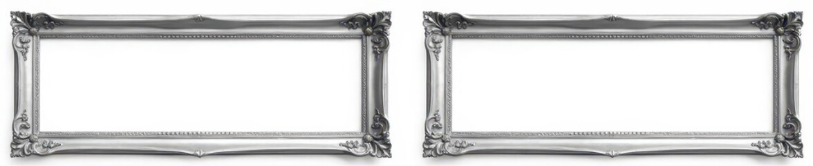 Ornate silver antique frames, duo, isolated on white, white, art