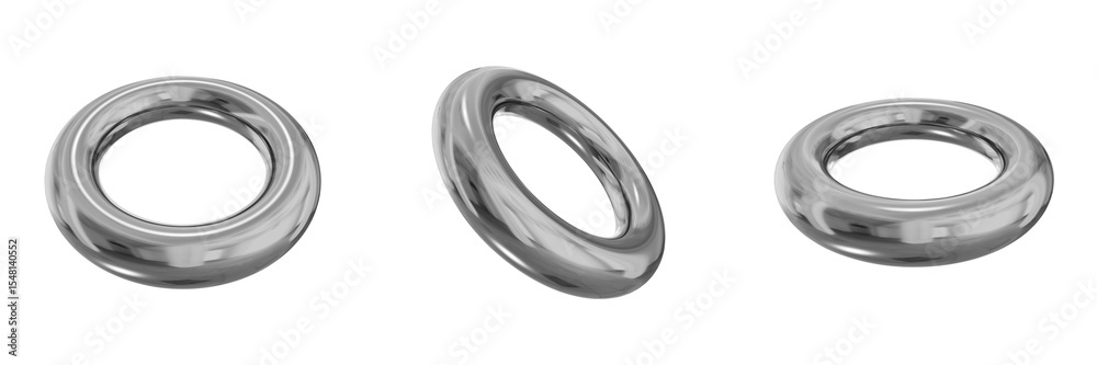 Poster 3d chrome metallic abstract shape objects, 3d rendering steel gradient shape design element, futuris