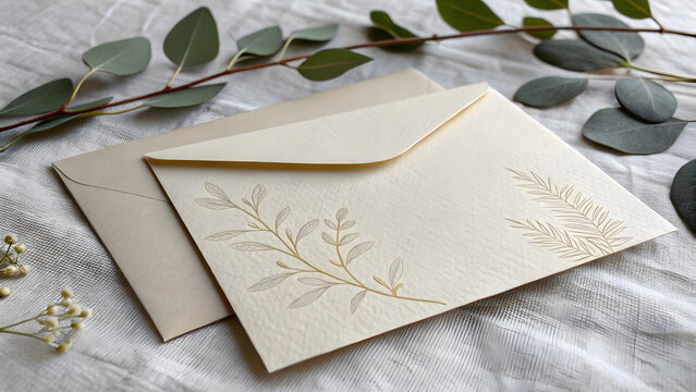 Elegant Wedding Envelopes with Botanical Design and Eucalyptus
