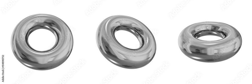 Poster 3d chrome metallic abstract shape objects, 3d rendering steel gradient shape design element, futuris