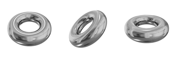 3D Chrome Metallic Abstract Shape Objects, 3d rendering steel gradient shape design element, futuristic, shiny design