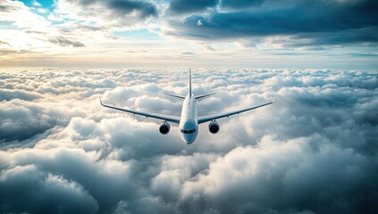 Obraz premium Airplane soaring through a vast cloud sea