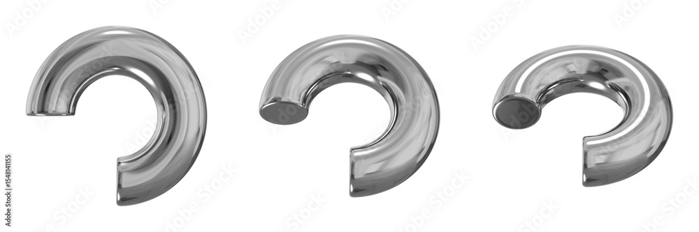 Poster 3d chrome metallic abstract shape objects, 3d rendering steel gradient shape design element, futuris