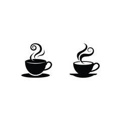 Obraz premium Vector art of two steaming cups of coffee isolated on white background in black