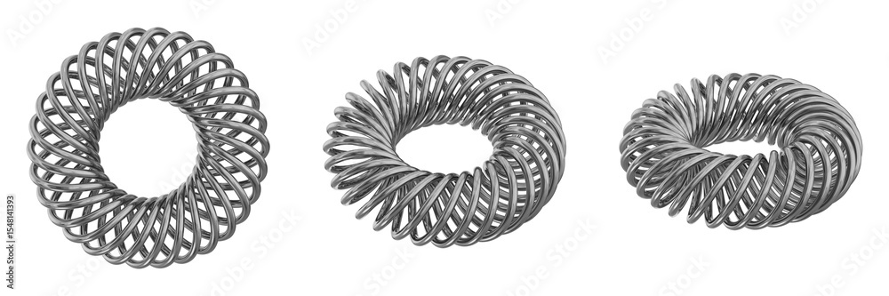 Poster 3d chrome metallic abstract shape objects, 3d rendering steel gradient shape design element, futuris