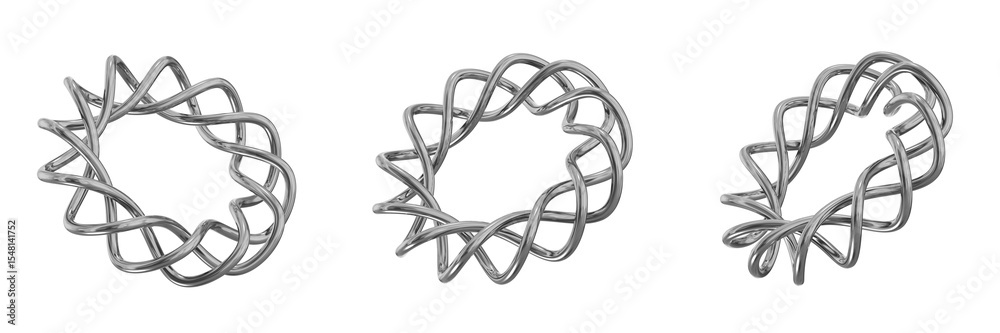Poster 3d chrome metallic abstract shape objects, 3d rendering steel gradient shape design element, futuris