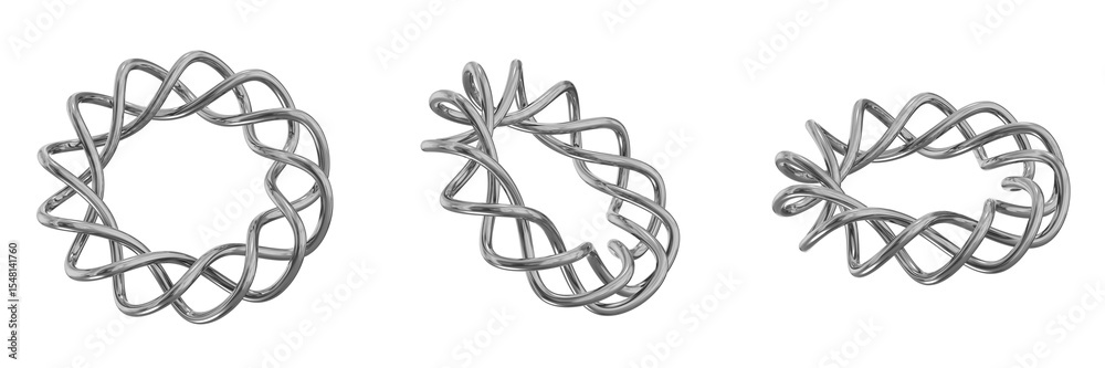 Poster 3d chrome metallic abstract shape objects, 3d rendering steel gradient shape design element, futuris
