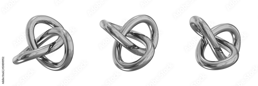 Poster 3d chrome metallic abstract shape objects, 3d rendering steel gradient shape design element, futuris