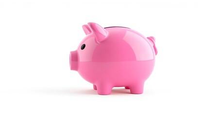 Pink piggy bank icon, side view, isolated on white background,  budget,  white background