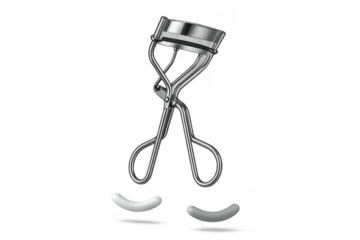 Eyelash curler isolated on a transparent background, beauty accessory, chrome