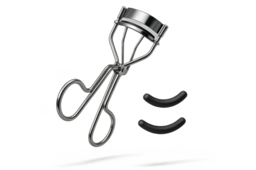 Eyelash curler with refill pads on transparent background, isolated and stylish