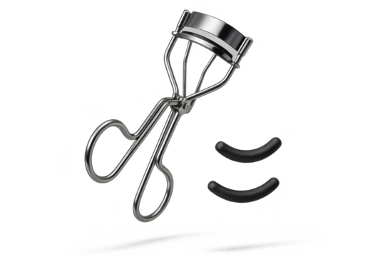 Eyelash curler with refill pads on transparent background, isolated and stylish