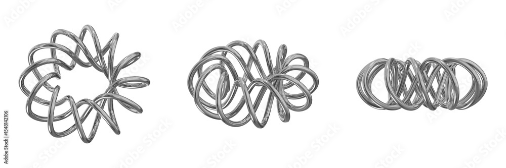 Poster 3d chrome metallic abstract shape objects, 3d rendering steel gradient shape design element, futuris