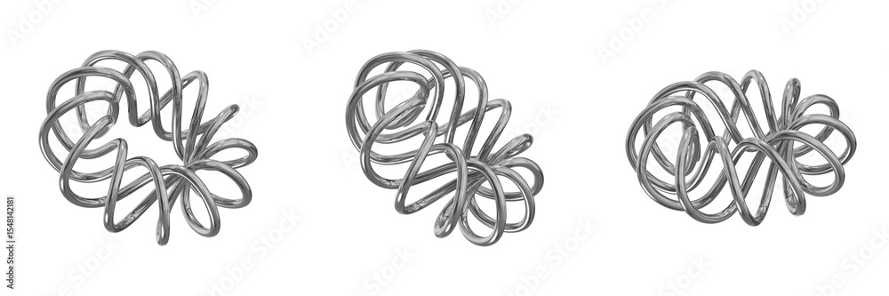 Poster 3d chrome metallic abstract shape objects, 3d rendering steel gradient shape design element, futuris