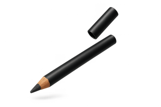 Black eye pencil with cap isolated on transparent background, beauty tool