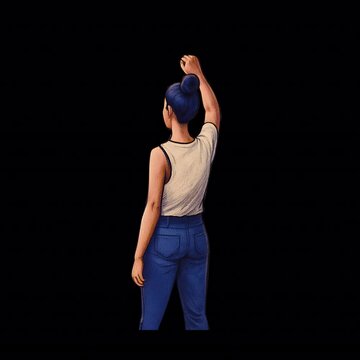 Looped animation of a young woman raising her hand, wearing casual clothes