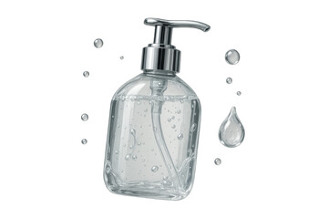 Clear hand sanitizer bottle isolated on transparent background, health focus