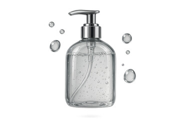 Transparent pump bottle with liquid soap, isolated on transparent background