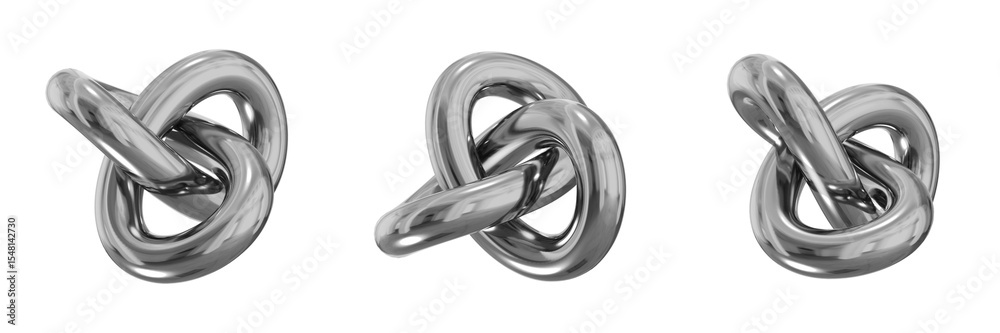 Fototapete 3d chrome metallic abstract shape objects, 3d rendering steel gradient shape design element, futuris